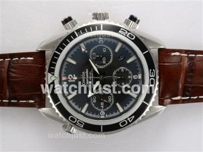 Omega Seamaster Planet Ocean Chronograph Swiss Valjoux 7750 Movement AR Coating with Black Dial and Bezel