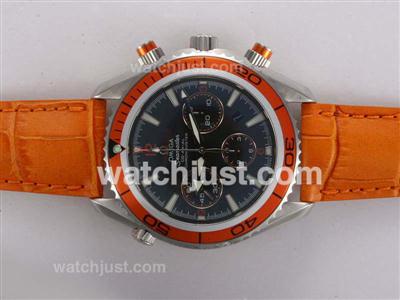 Omega Seamaster Planet Ocean Chronograph Swiss Valjoux 7750 Movement AR Coating with Orange Bezel