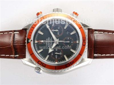 Omega Seamaster Planet Ocean Chronograph Swiss Valjoux 7750 Movement-Brown Strap