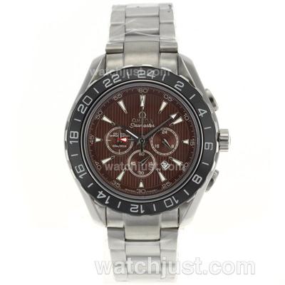 Omega Seamaster Planet Ocean GMT Working Chronograph with Brown Dial S/S-Ceramic Bezel