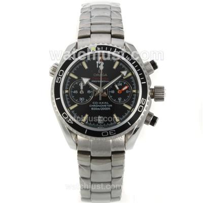 Omega Seamaster Planet Ocean Working Chronograph Black Bezel with Black Dial S/S-Lady Size