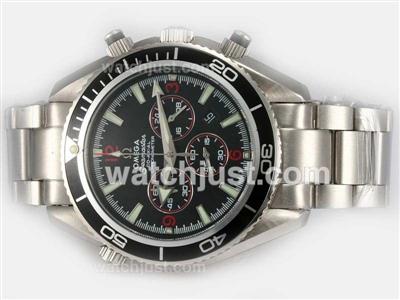 Omega Seamaster Planet Ocean Working Chronograph with Black Bezel-Red marking