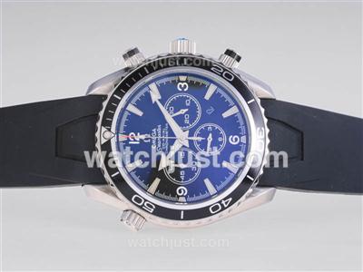 Omega Seamaster Planet Ocean Working Chronograph with White Marking-Same Chassis As 7750 Version-Rubber Strap