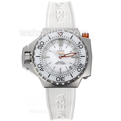 Omega Seamaster Swiss ETA 2836 Movement with White Dial-White Rubber Strap