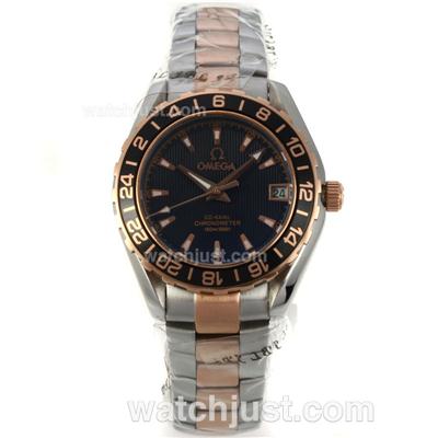 Omega Seamaster Two Tone Black Bezel with Black Dial-Lady Size