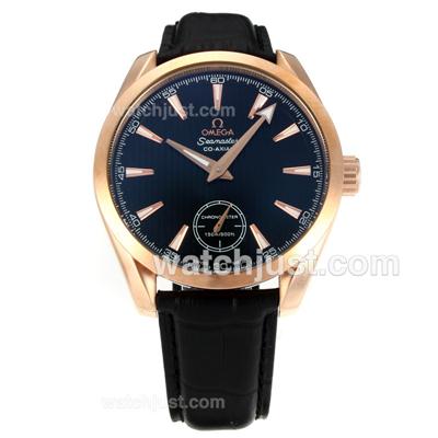 Omega Seamaster Unitas 6497 Movement Rose Gold Case with Black Dial-Leather Strap