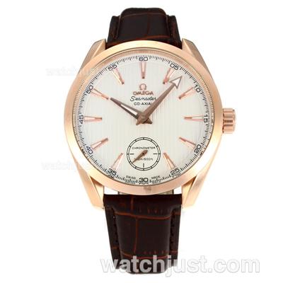 Omega Seamaster Unitas 6497 Movement Rose Gold Case with White Dail-Leather Strap