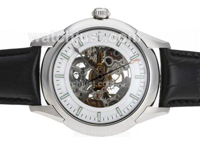 Omega Skeleton Automatic with White Dial-Leather Strap