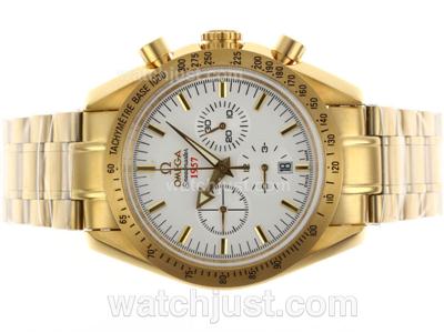 Omega Speedmaster 1957 Working Chronograph Full Gold with White Dial