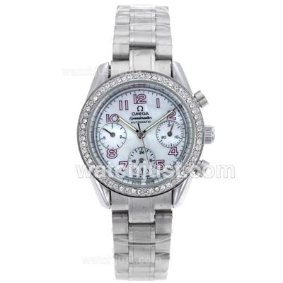 Omega Speedmaster Automatic Diamond Bezel with Pink Markers S/S-Lady Size