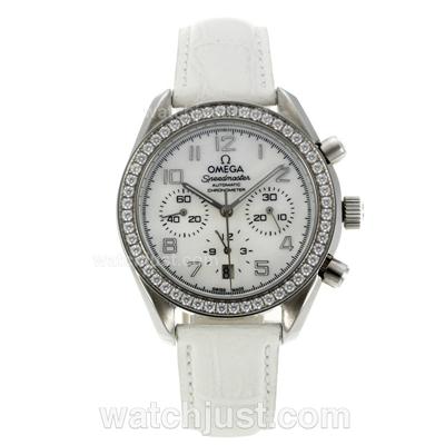 Omega Speedmaster Automatic Diamond Bezel with White Dial Lady Size