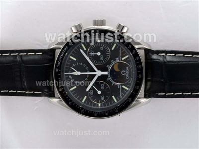 Omega Speedmaster Chronograph Lemania Movement Moonphase with Black Dial and Bezel