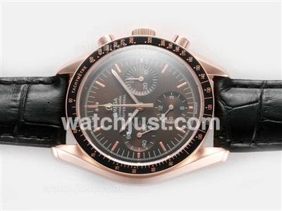 Omega Speedmaster Chronograph Lemania Movement with Brown Dial-Full Rose Gold Case