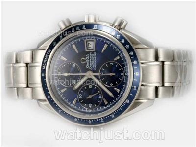Omega Speedmaster Chronograph Swiss Valjoux 7750 Movement with Blue Dial and Bezel