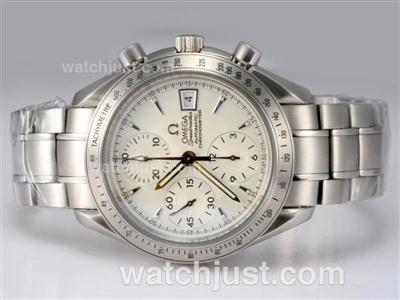 Omega Speedmaster Date Swiss Valjoux 7750 Movement AR Coating with White Dial