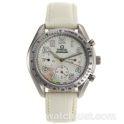 Omega Speedmaster with White MOP Dial-White Marking and Strap Lady Size