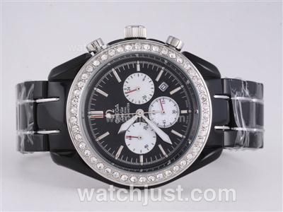 Omega Speedmaster Working Chronograph Black Ceramic Diamond Bezel with Black Dial-Couple Watch