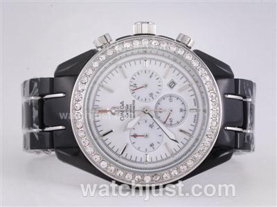 Omega Speedmaster Working Chronograph Black Ceramic Diamond Bezel with White-Couple Watch