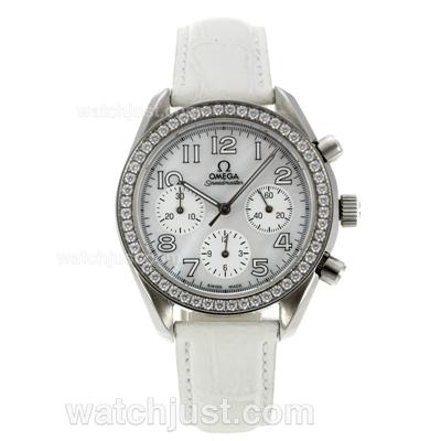 Omega Speedmaster Working Chronograph Diamond Bezel with White Dial-Lady Size