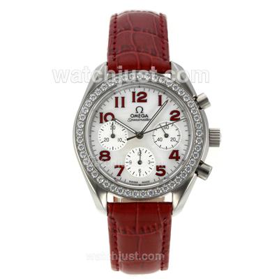 Omega Speedmaster Working Chronograph Diamond Bezel with White MOP Dial-Lady Size