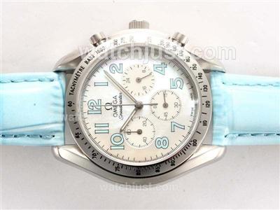 Omega Speedmaster Working Chronograph with White Dial-Blue Marking and Strap Lady Size