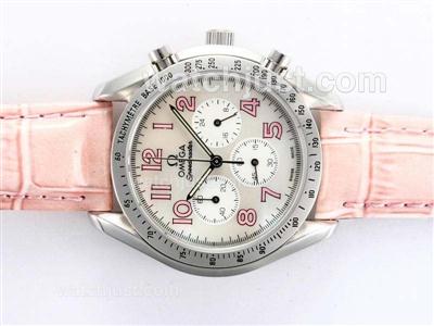 Omega Speedmaster Working Chronograph with White Dial-Pink Marking and Strap Lady Size