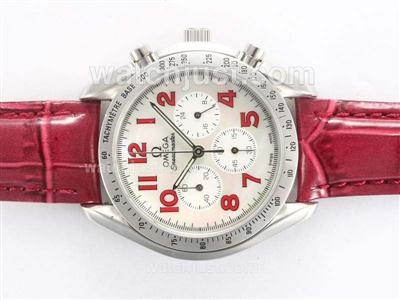 Omega Speedmaster Working Chronograph with White Dial-Red Marking and Strap Lady Size