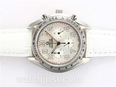 Omega Speedmaster Working Chronograph with White Dial-White Marking and Strap Lady Size