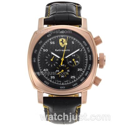 Panerai Ferrari Rattrapante Working Chronograph Rose Gold Case with Black Carbon Fibre Style Dial-Leather Strap