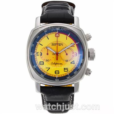 Panerai Ferrari Working Chronograph with Yellow Dial-Leather Strap