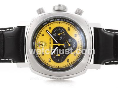 Panerai For Ferrari Rattrapante Working Chronograph with Yellow Dial - Leather Strap