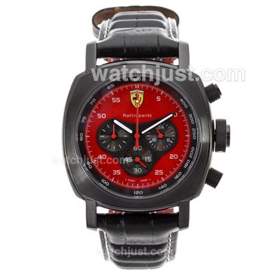 Panerai For Ferrari Rettrapante Working Chrono PVD Case with Red Dial-Leather Strap