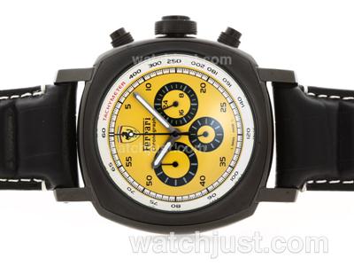 Panerai For Ferrari Working Chronograph PVD Case with Yellow Dial-Leather Strap