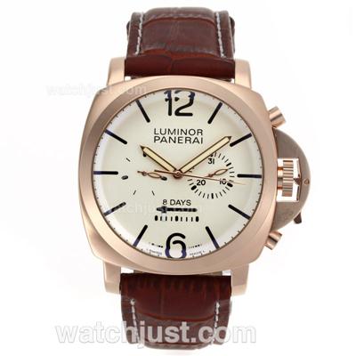 Panerai Luminor 8 Days Automatic Rose Gold Case with White Dial-Leather Strap