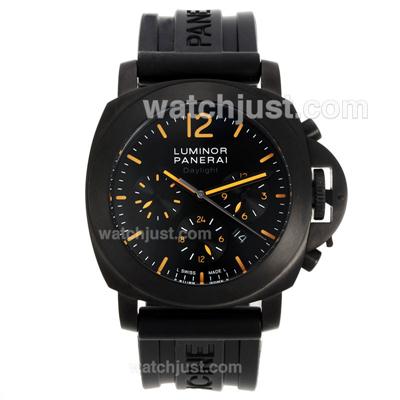 Panerai Luminor Daylight Automatic PVD Case Orange Markers with Black Dial-Rubber Strap