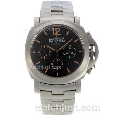 Panerai Luminor Daylight Chronograph Swiss Valjoux 7750 Movement with Black Dial S/S-Sapphire Glass