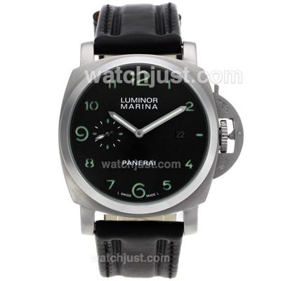 Panerai Luminor Marina Automatic Green Markers with Black Dial-Leather Strap