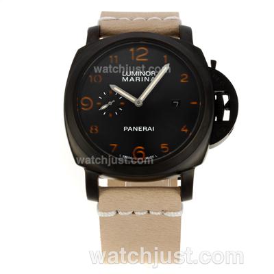 Panerai Luminor Marina Automatic PVD Case with Black Dial-Beige Leather Strap