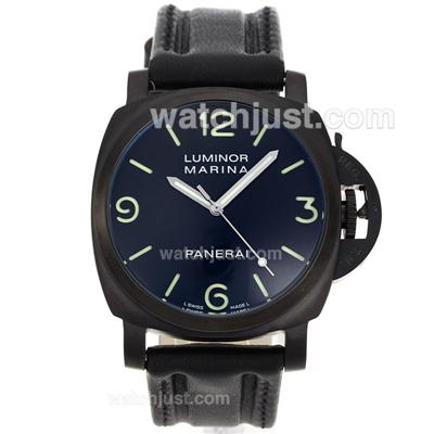 Panerai Luminor Marina Automatic PVD Case with Black Dial-Leather Strap