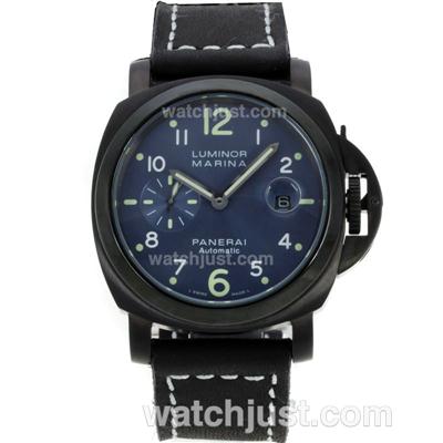 Panerai Luminor Marina Automatic PVD Case with Blue Dial-Black Leather Strap