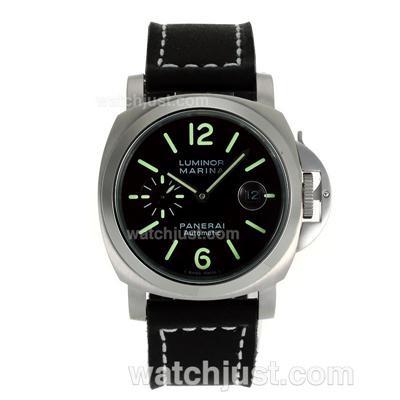 Panerai Luminor Marina Automatic with Black Dial-Black Leather Strap