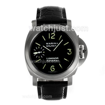 Panerai Luminor Marina Militare Unitas 6497 Movement Swan Neck with Green Markers-Leather Strap