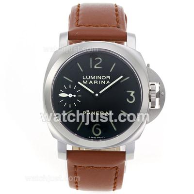 Panerai Luminor Marina Swiss Unitas 6497 Movement Swan Neck with Black Dial-Leather Strap