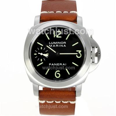 Panerai Luminor Marina Unitas 6497 Movement Swan Neck with Black Dial Green Markers-Brown Leather Strap