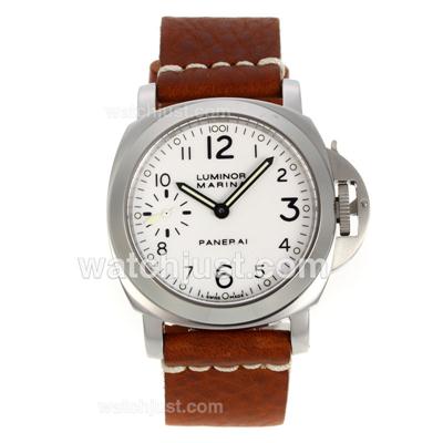 Panerai Luminor Marina Unitas 6497 Movement Swan Neck with White Dial-Brown Leather Strap