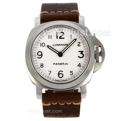 Panerai Luminor Marina Unitas 6497 Movement Swan Neck with White Dial-Coffee Leather Strap