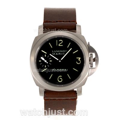 Panerai Luminor Marina Unitas 6497 Movement with Swan Neck Titanium Case with Black Dial-Leather Strap