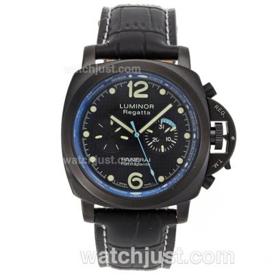 Panerai Luminor Regatta Automatic PVD Case with Black Checkered Dial-Leather Strap