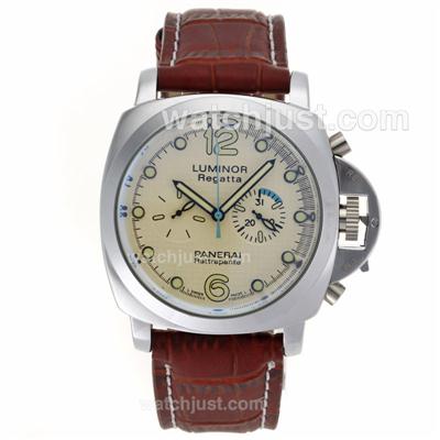 Panerai Luminor Regatta Automatic with White Checkered Dial-Leather Strap