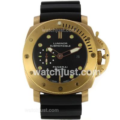 Panerai Luminor Submersile Automatic Golden Case with Black Dial-Rubber Strap